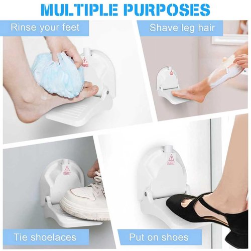 Foldable Shower Foot Rest with Suction Cup for Shaving Legs，Anti-Slip Shower Pedal with No Drilling Suction Cup for Pregnant Woman & Back Pain Sufferers- Reduce Body Strain & Bending Over