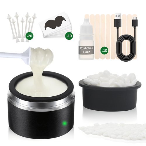 Nose Wax Kit Men & Nose Hair Wax Kit with 100g Wax Beads,20 Sticks, Mini Wax Warmer, Mini Wax Kit,Fast Heat, Smart Constant Temp, Portable Nose Hair Wax Kit，for Facial Eyebrows/Lips (Black-USB)