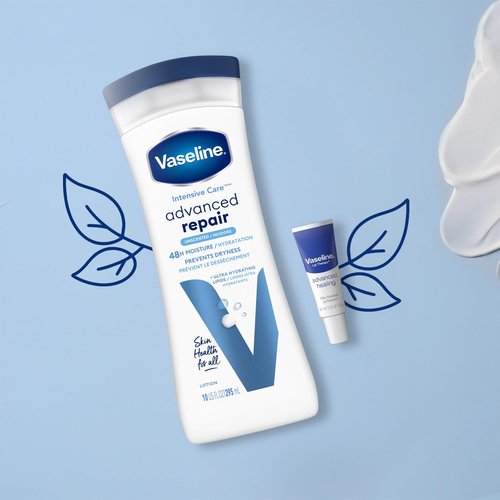 Vaseline Intensive Care Lotion, Unscented, Advanced Repair – Non-Greasy Moisturizer for Extremely Dry Skin + Advanced Lip Therapy Tube