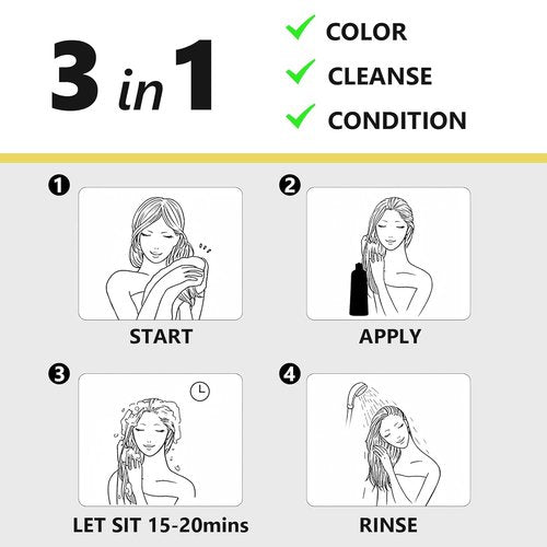 KAISASA Black Hair Dye Shampoo - 3 in 1 Gray Hair Coverage for Men & Women | 500ml
