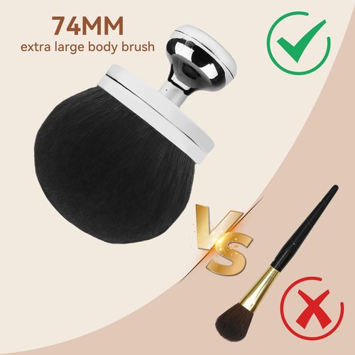 Extra Large Body Makeup Brush for Self Tanner, 3 Inch Width Self Tanning Kabuki Brush, Powder, Foundation, Blusher, Bronzer, Oval Face Leg Makeup Brush with Drawstring Bag&box (Silver)