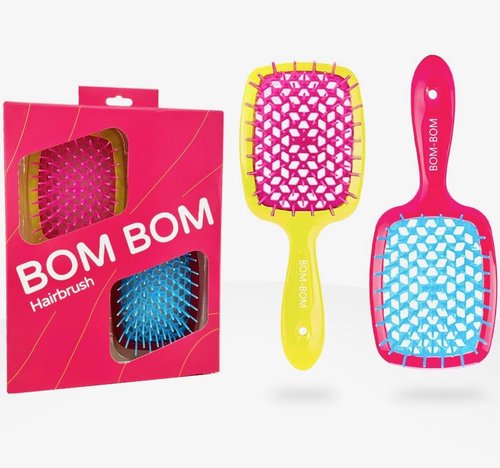 BOM BOM Detangling Hair Brush Kit - Wet & Dry Vented Design for All Hair Types | Lightweight Scalp Massager (Pink, Blue, Yellow)