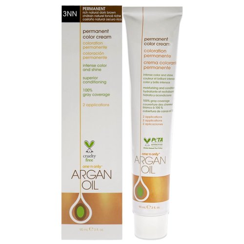 One N' Only Permanent Hair Color - Argan Oil Infused Hair Dye for Rich Gray Coverage - 3NN Rich Natural Dark Brown (3 oz)
