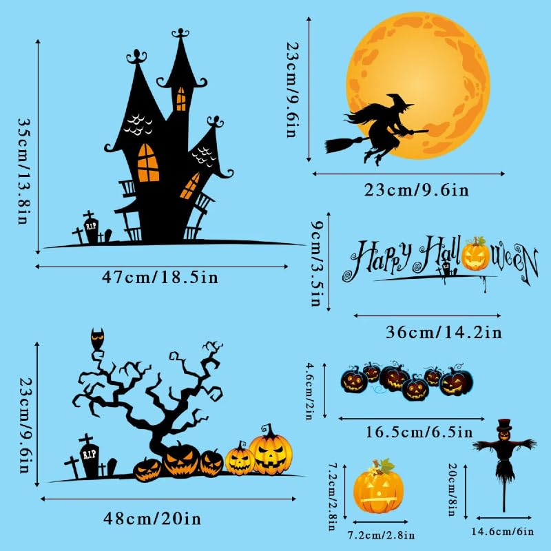 Halloween Window Stickers - Yellow - 4 Sheets Indoor & Outdoor Decals, Party Decor