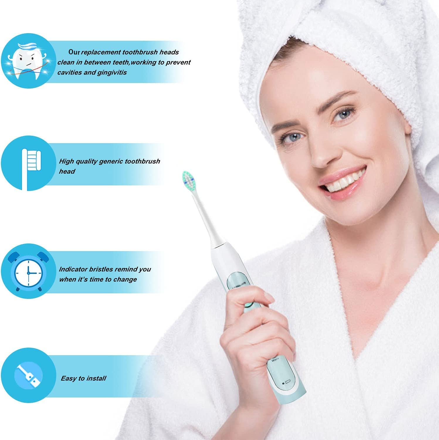 WEQNNM Replacement Toothbrush Heads Compatible with Philips Sonicare:10 Pack Professional Electric Brush Heads for 4100 6100 &More Snap-on Handles