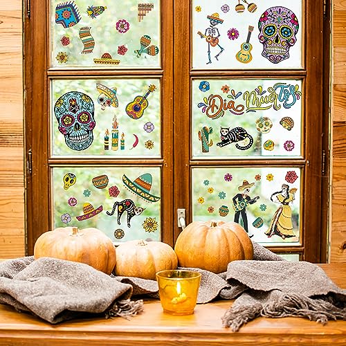 Halloween Day of the Dead Sugar Skull Flower Window Stickers - Skull Variation