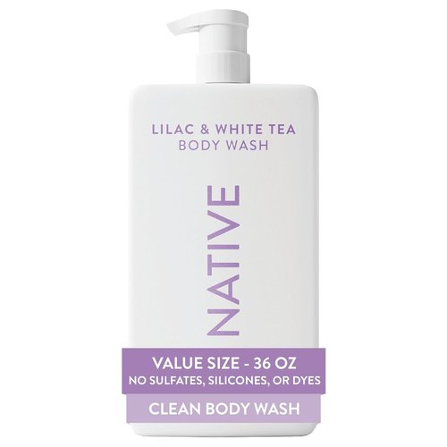 Native Body Wash - Lilac & White Tea Scent, 36 oz Pump Bottle | Sulfate-Free & Gentle for All Skin Types