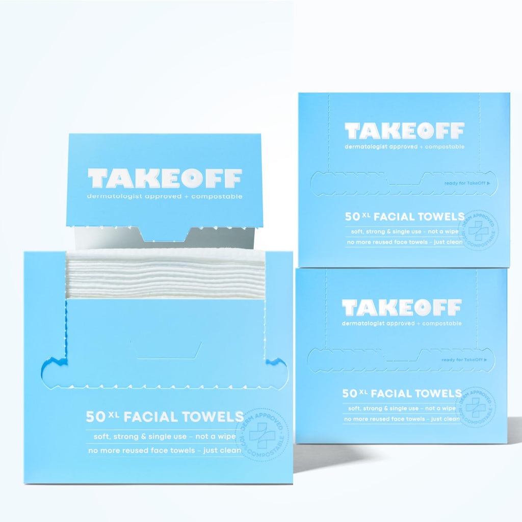 Takeoff | XL Disposable Face Towels - Ultra Soft Makeup Remover Wipes, 50 Count x 3 Pack (150 Total)