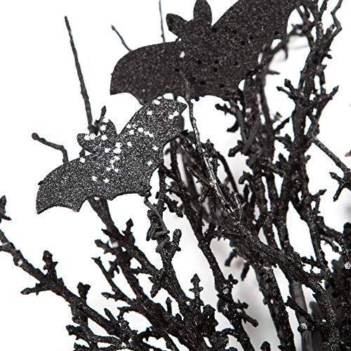 Black Bat Wreath 18 Inch Halloween Decorations with Glitter Bats - Skrantun