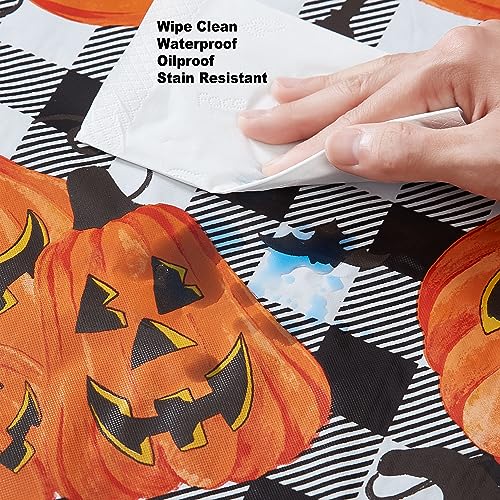 Halloween Jack O' Lantern Vinyl Tablecloth 60 x 84 Inch Oval with Flannel Backing