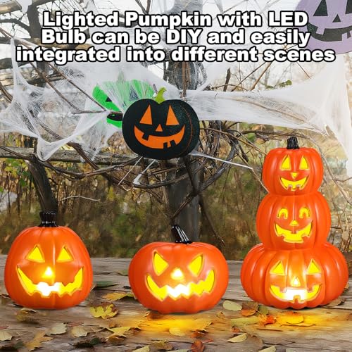 Halloween LED Pumpkin Lantern Set - Mixed Size 3 Pcs Stacked Jack-O'-Lanterns