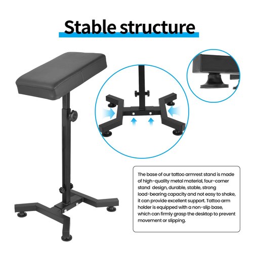 Tattoo Armrest Stand, Tattoo Arm Rest Stand Adjustable, Tiltable Thickened Black Leather Cushion, Stable Four Corner Base, Portable Tattoo Armrest for Studio Salon Tattoo