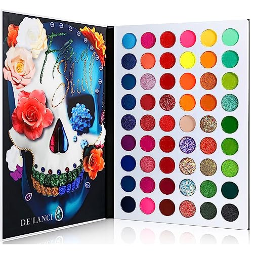 54-Color Neon Eyeshadow Palette - Bright Matte, Glitter & Shimmer Makeup for Women
