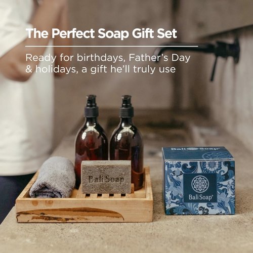 Bali Soap Natural Bar Soap Masculine Collection Handmade in Bali Cold Process, Men's Gift Set with Natural Oils, Vegan, Wood and Spice Scents, 6-Pack