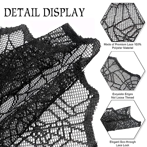 2 Pcs Halloween Lace Spider Web Table Runner - 18x72 Inches, Polyester, Black