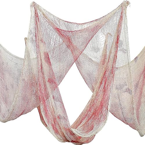 Red Halloween Spider Web 4 Pack Creepy Gauze Fabric for Haunted House & Yard Decor