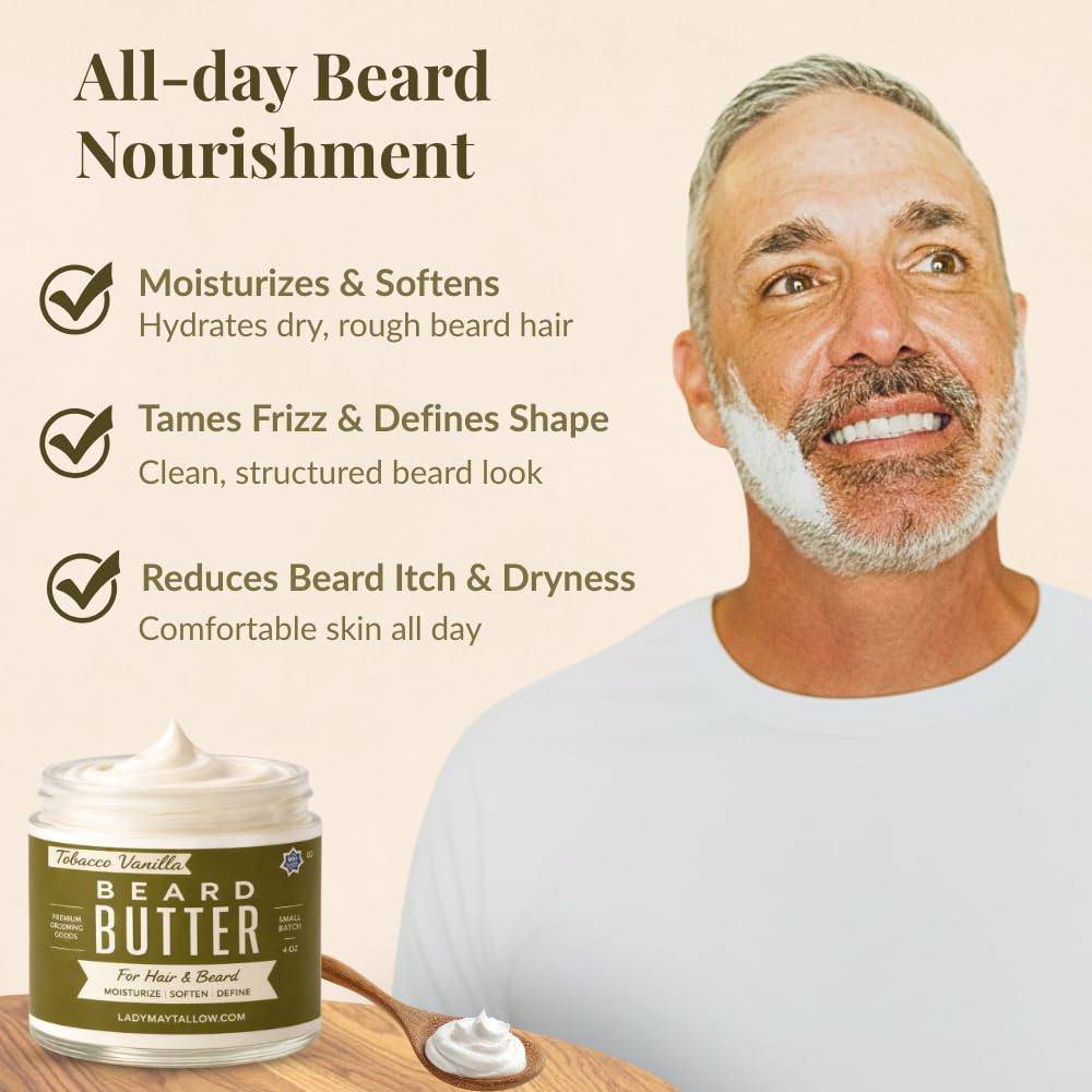 Tallow Man Tobacco Vanilla Beard & Body Butter - Grass-Fed Tallow | 9oz Men's Grooming Essential
