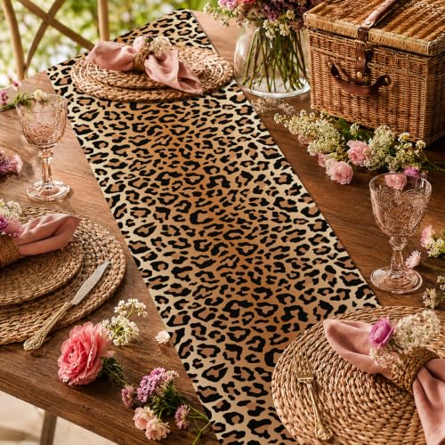 Leopard Print Table Runner Set - 12 Waterproof Plastic 14x108 Inches - Jungle Safari Party Decor