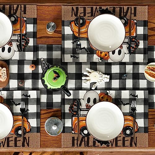 Halloween Bat Ghost Placemats Set of 4 12x18 Inch Spooky Table Decor for Kitchen & Dining