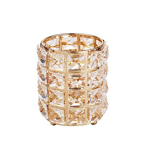 AISIBO Crystal Beads Makeup Brush Holder, Makeup Brush Organizer Vanity Decor, Handcrafted Cosmetics Brushes Cup, Crystal Cup for Makeup Brushes(Gold)
