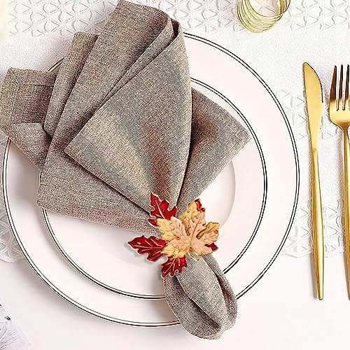 Fall Maple Leaf Napkin Rings Set - Thanksgiving & Halloween Table Decor