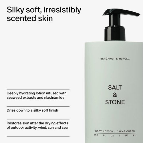 Salt & Stone Body Lotion - Hydrating Bergamot & Hinoki Formula | Nourishes & Softens Skin | 15.2 fl oz