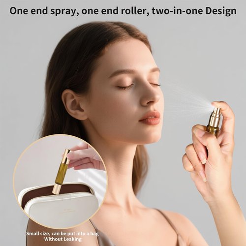 Seiyeje 2-in-1 Refillable Perfume Bottle 10ml (2 Pack), Dual-Head Spray & Roller Design, Leakproof Travel Atomizer for Perfume, Cologne and Essential Oils