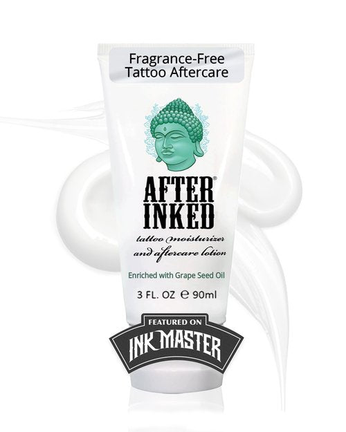 After Inked Tattoo Aftercare Lotion Moisturizing Balm for Inked Skin, Featured on Ink Master, Hydrating Skin Nourishment Cream with Grape Seed Oil, Gentle Daily Tattoo Maintenance, 3oz Tube, 1 Pack