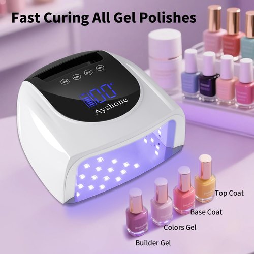 Ayshone Cordless Rechargeable UV Nail Lamp,96W UV Light for Gel Nails with Metal Base,Professional Fast Charger Curing Lamp,4 Timer Setting and Smart Sensor(White)