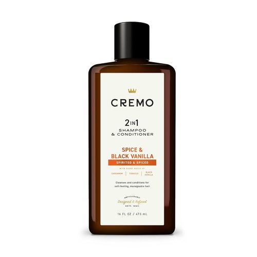 Cremo Spice & Black Vanilla 2-in-1 Shampoo & Conditioner - Barber Grade Moisturizing Formula, 16 Fl Oz