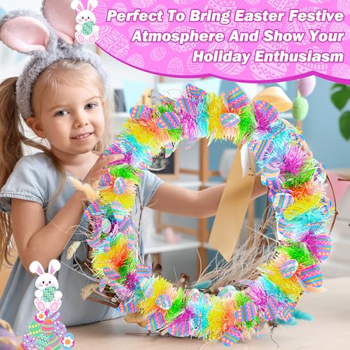 50FT Easter Tinsel Garland with Confetti Streamers - Spring Green, Purple, Yellow, Blue, Green, Pink Variations