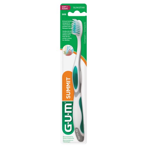 GUM Summit+ Soft Toothbrush, Ultra Fine Tapered Bristles for More Effective Plaque Removal, Extra Soft Toothbrushes for Adults, 12 Count