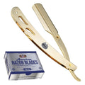 The Shave Factory Straight Edge Razor Kit - with Single Stainless Steel razors (Gold + American Razor Blade)