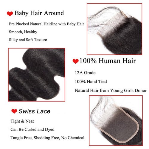 Body Wave Human Hair Closure 4x4 Lace Closure 20 Inch 12A Brazilian Virgin Hair Free Part Pre Plucked Skinlike Lace Closure Human Hair Natural Black Color (Black Body Wave Closure, 20)