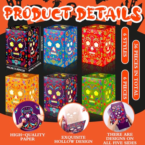 36 Pack Day of the Dead Sugar Skull Candle Holders & Luminary Bags