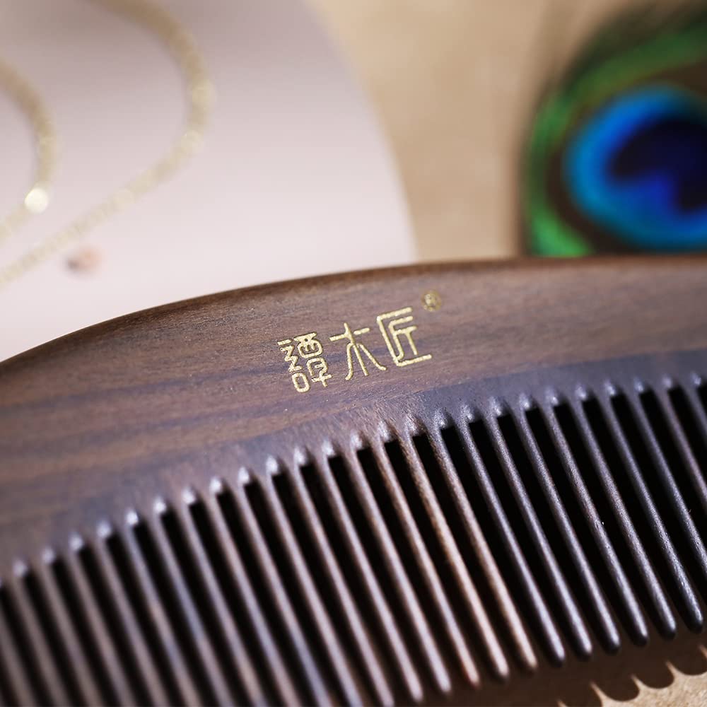 TAN MUJIANG Anti-Static Hair Comb - 5.12" Detangling Fine Tooth Wooden Comb for Women & Girls