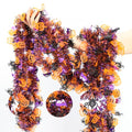 Halloween Tinsel Garland Decorations - Orange, Purple, Black with Pumpkins & Bats - 33 FT - Indoor Outdoor Festive Decor