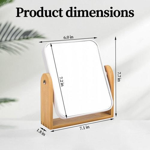 Esayendder Desk Mirror,Mirror for Desk,1X/3X Magnifying Double-Sided 360°Flippable Vanity Mirror,Makeup Mirror,with Natural Bamboo Stand-White