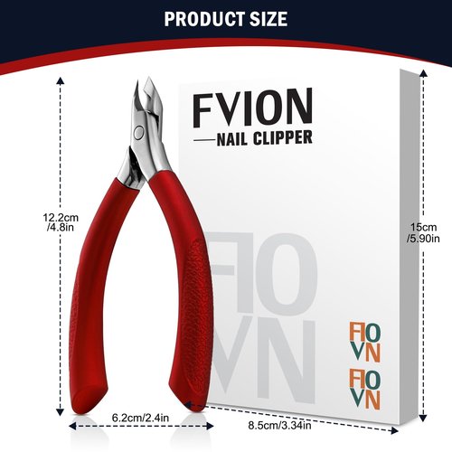 FVION Cuticle Trimmer – Professional Cuticle Nippers, Rubber Coated Handle Manicure Tools – Stainless Steel Cuticle Cutter for Nails (5mm), Red