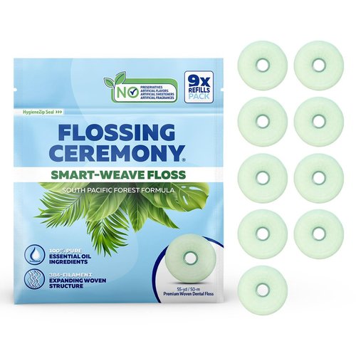 Flossing Ceremony | Expanding Woven Dental Floss | Smart-Weave Floss | Vegan | Natural | Non-Toxic & PFAS Free | Eucalyptus & Manuka | Hilo Dental para Dientes | 55 Yards x 9 Units (Refills Only)
