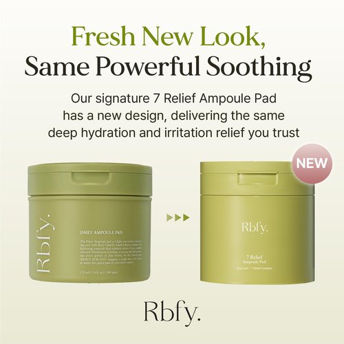Rbfy. 7 Relief Ampoule Pad (100 pads) – Quick Calming & Soothing Serum-Infused Toner Pads with 7 Herbal Blend, Moisturizing Comfort for Stressed and Sensitive Skin | Family-Friendly, Korean Skincare