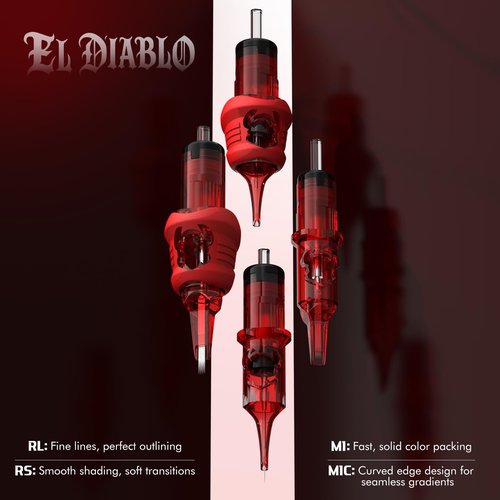 INKin Tattoo Needles with 13mm Extended Tip, 3 Round Liner 0.3mm Tattoo Cartridges with Soft Silicone Grips and Textured Design for Smooth, Stable Ink Flow—Ideal for Tattoo Artists (EL Diablo 1003RL)