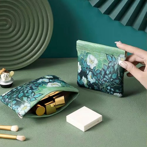2 PCS Small Leather Cosmetic Bag for Purse - Mini Makeup & Coin Organizer Gift Set for Women - Snap Closure Travel Pouch for Lipstick, Keys, Charger Cable, Coins