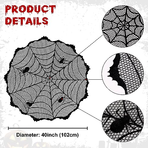 Halloween Lace Spiderweb Tablecloth 40 Inch Black Round Table Decor