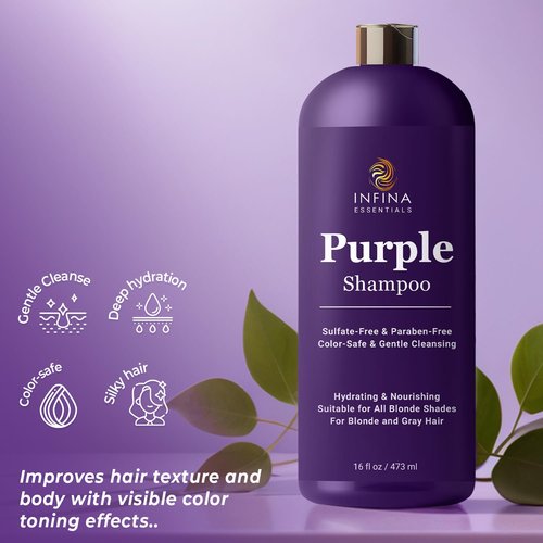 INFINA ESSENTIALS Purple Shampoo - Sulfate-Free Formula for Blondes & Gray Hair - 16 fl oz