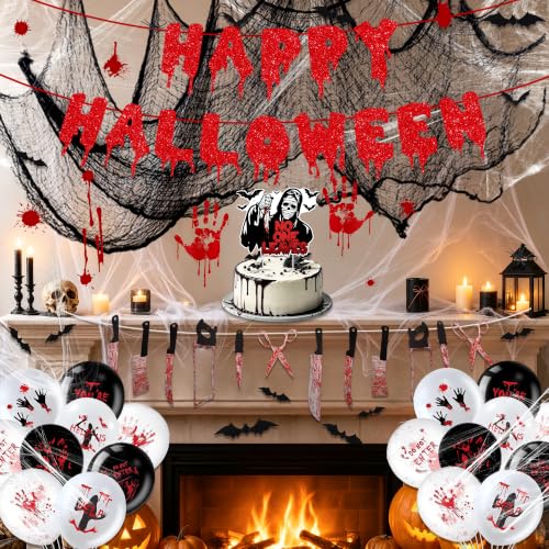Halloween Party Decorations Banner Set with Web, Balloons & Spooky Accents