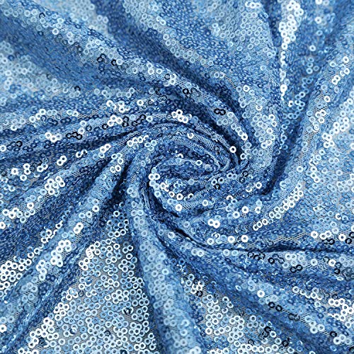 Baby Blue Sequin Tablecloth 90x156 Inch Glitter Fabric for Parties & Events