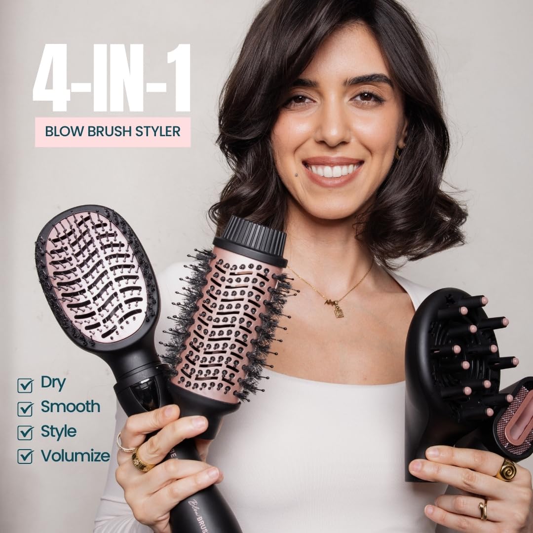 Beachwaver Co. Blow Brush - Midnight Rose | Versatile Blow-Dry Brush for All Hair Types | 2 Speeds, 4 Heat Settings, 4 Attachments