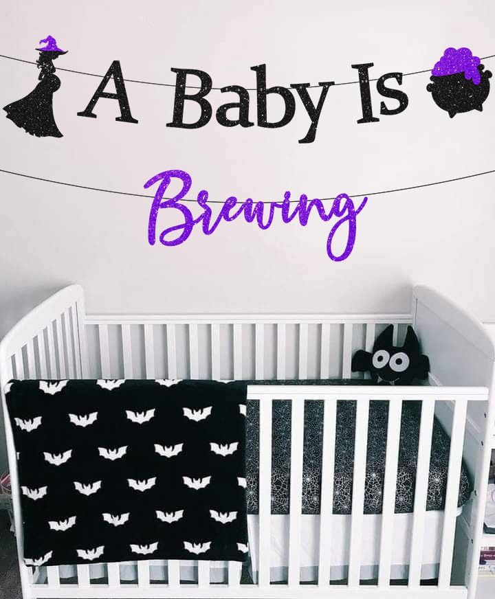 Halloween Baby Shower Banner - Glitter 'A Baby Is Brewing' Decorations