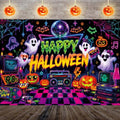 90s Retro Halloween Backdrop 6x4FT Neon Spooky Ghosts Pumpkins Party Decor
